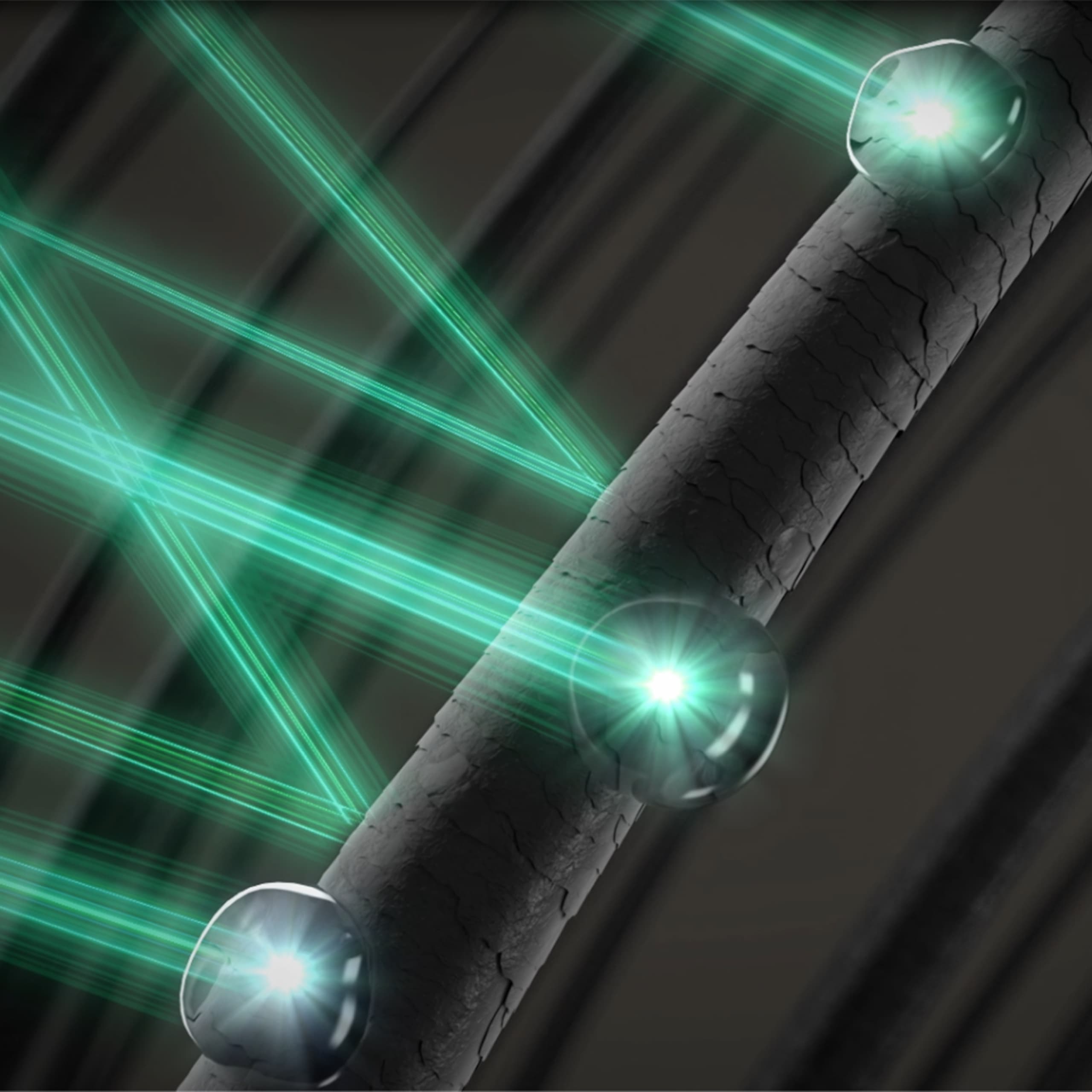 Illustration of AirLight Pros infrared light targeting water molecules on a hair strand.