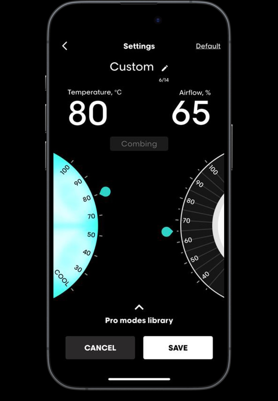 AirLight Pro controls highlighting heat and airflow level adjustments.