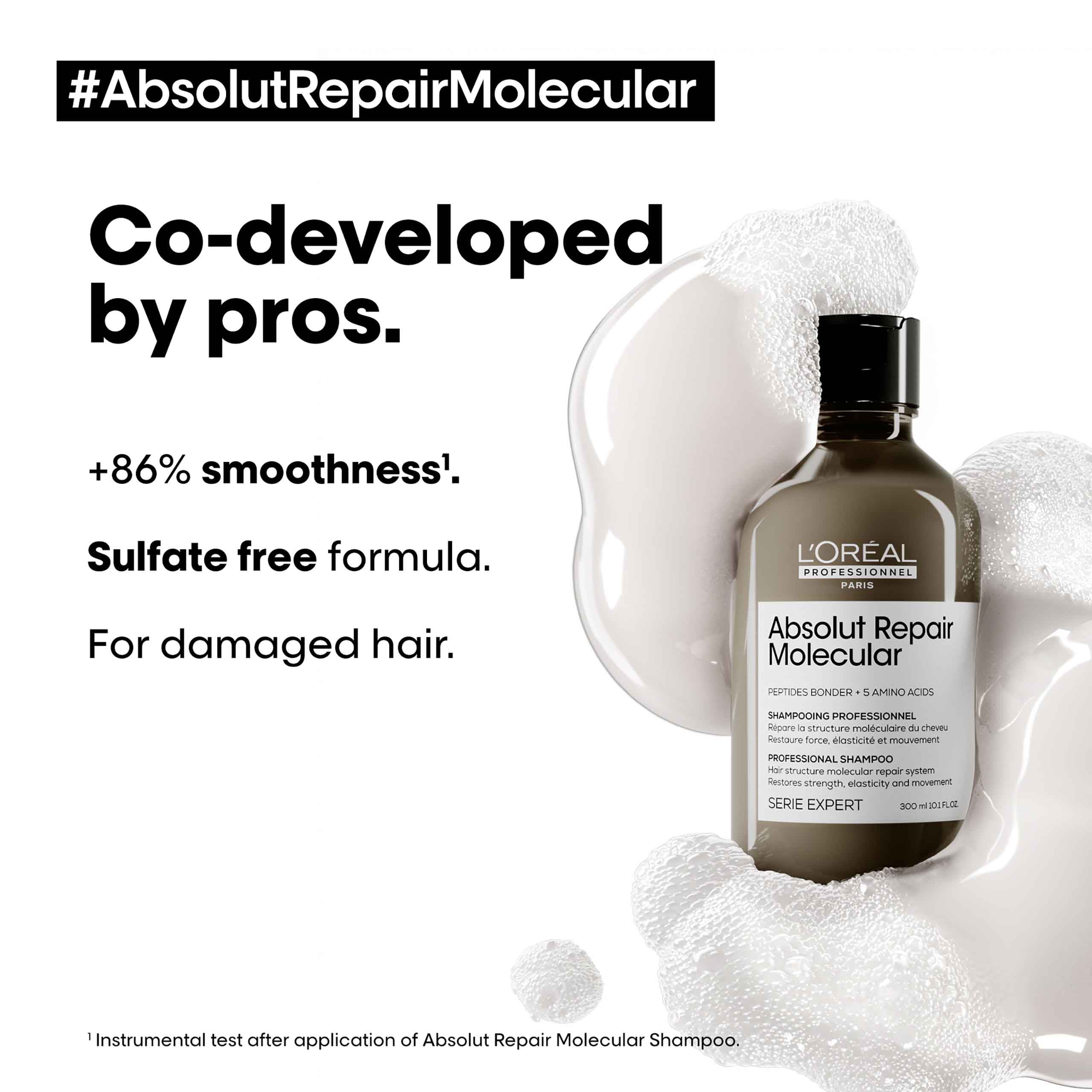 L’Oréal Professionnel Molecular Repair shampoo for damaged hair increases smoothness by up to 86 per cent, poster illustration