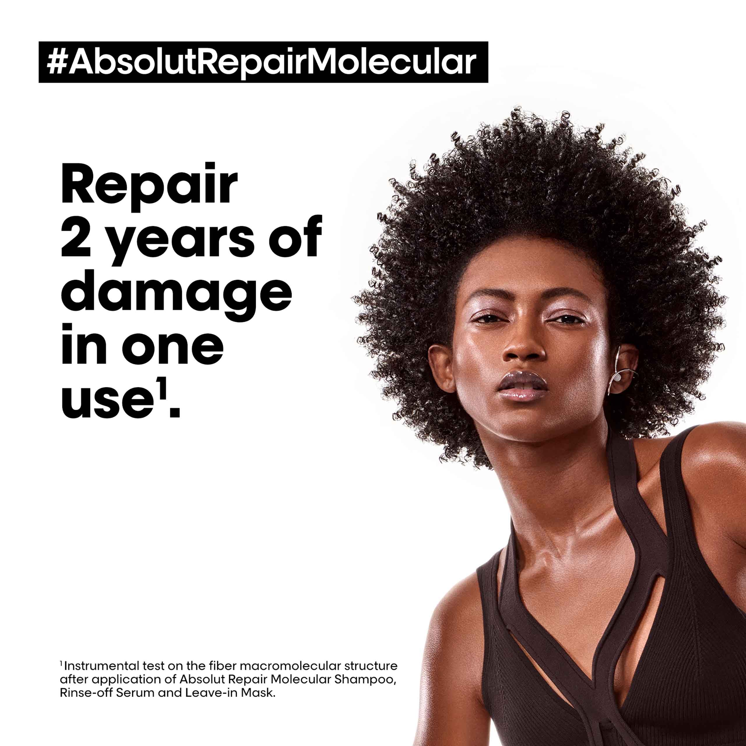 L’Oréal Professionel Absolute Repair Molecular hair care repairs two years of damage in one use poster illustration